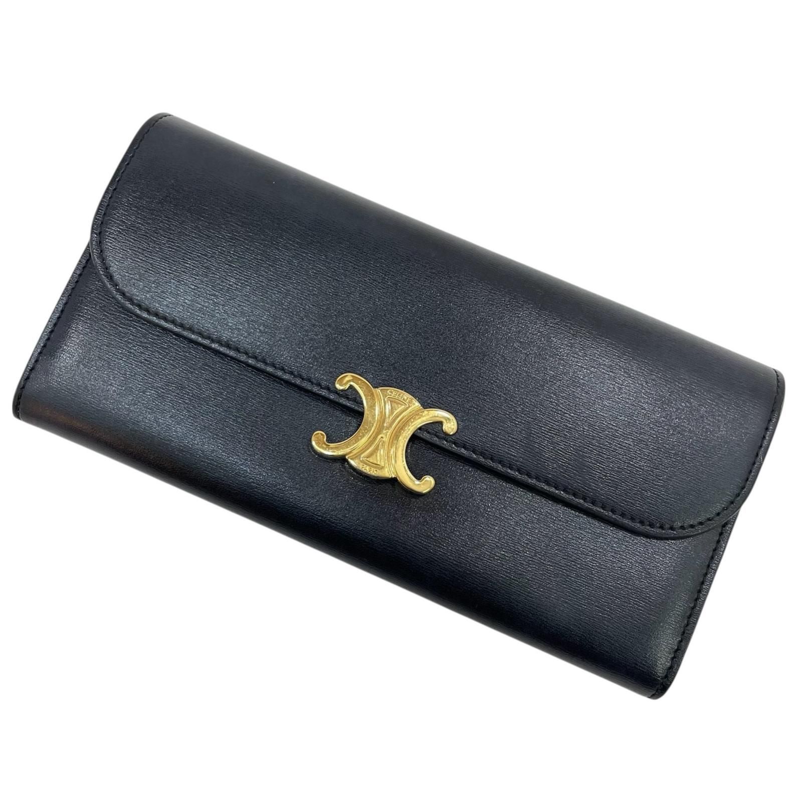 セリーヌ レザー トリオンフ ロゴ 二つ折り 長財布 ブラック 黒. セリーヌ レザー トリオンフ ロゴ 二つ折り 長財布 ブラック 黒