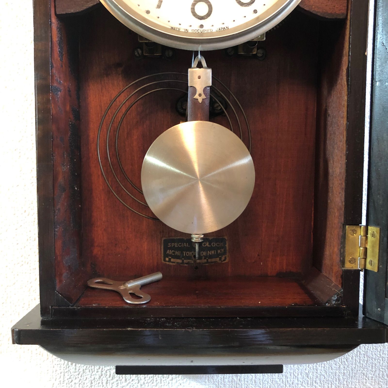 昭和レトロ 愛知時計製OJ宮型モダン振り子窓掛時計オーバーホール済