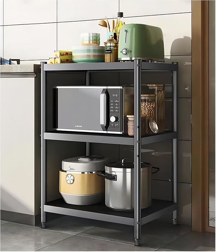 BENYI スチールラック 棚 高さ調整可能 組立簡単 3段ラック 収納棚 すき間収納 キッチンラック 食器棚 家電や器具収納 倉庫 オフィス 業務用 錆び防止 耐摩擦性(ブラック，  幅60x奥行30x高さ80cm