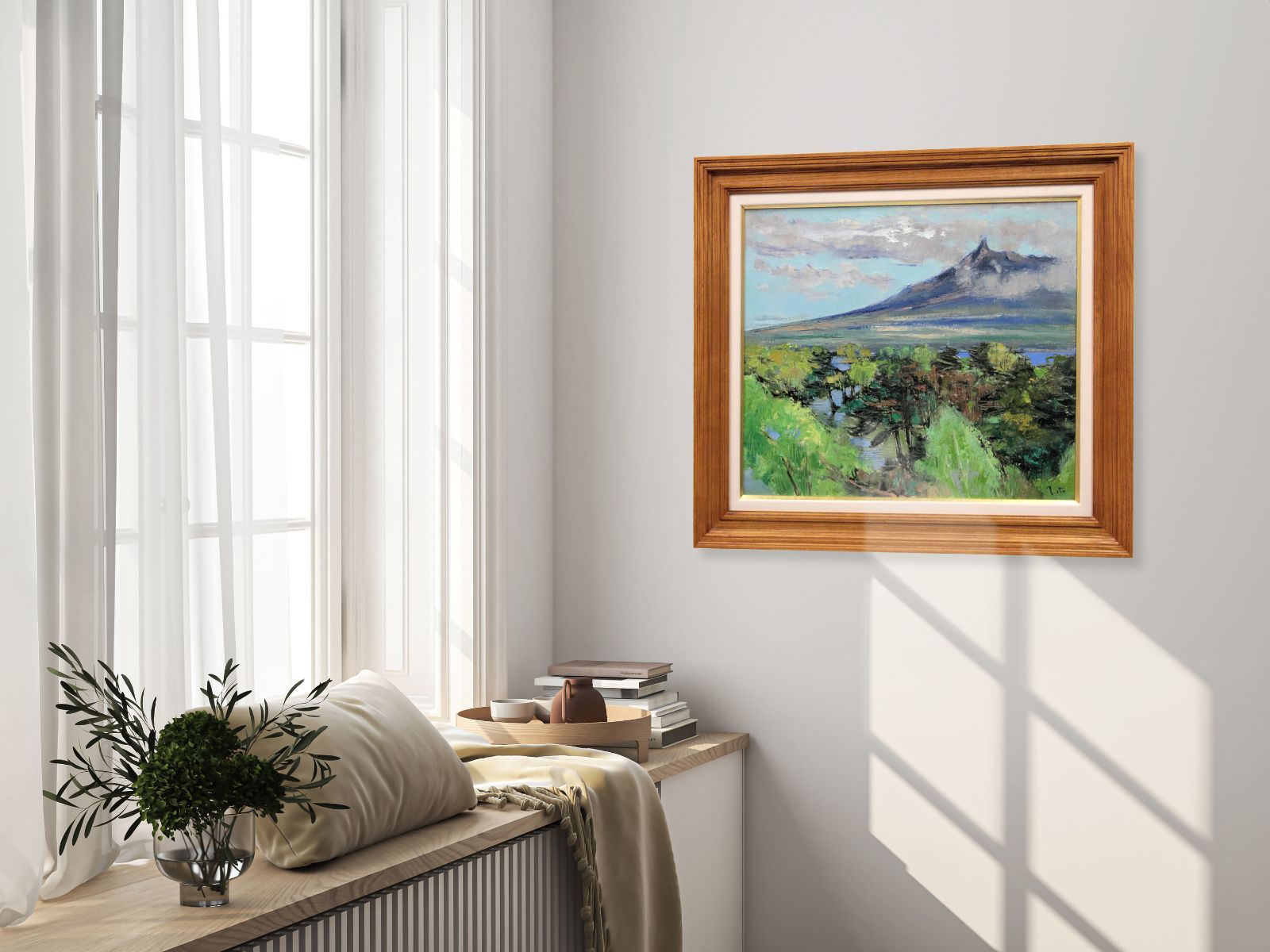 伊藤正 「新緑の大沼」 油絵・油彩画 絵画