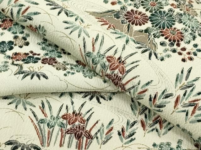 平和屋着物＃道行コート 流水花蝶文 ロング丈 正絹 逸品 CAAT5962id