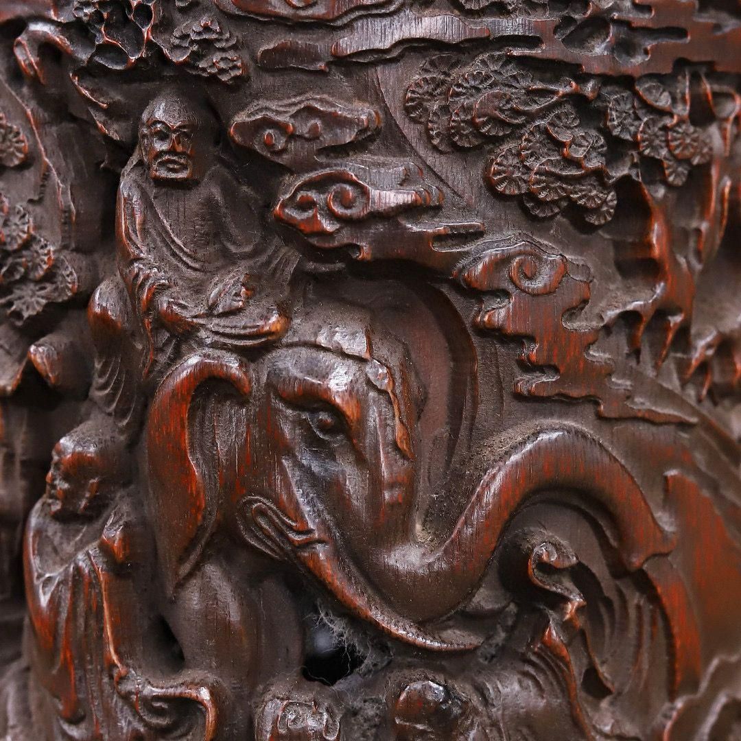 竹 細工 彫刻 十八羅漢筆筒 書道具 文房具 工芸品 置物 - メルカリ