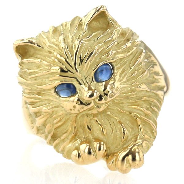 K18YG イエローゴールド リング サファイア 0.17ct 猫 キャット 動物 