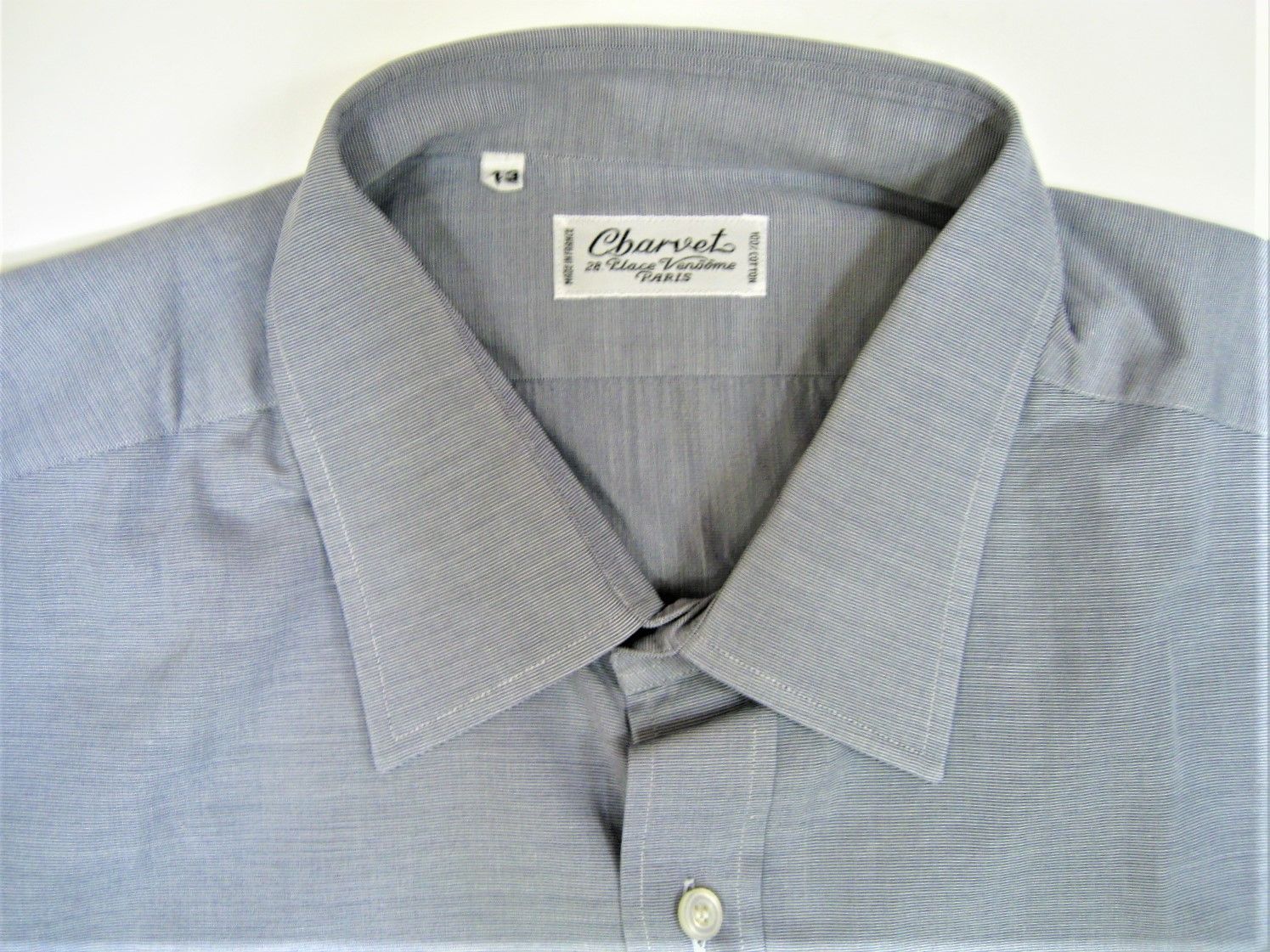 極美品 フランス製 シャルベ Charvet 長袖シャツ グレー細かい縞 43号