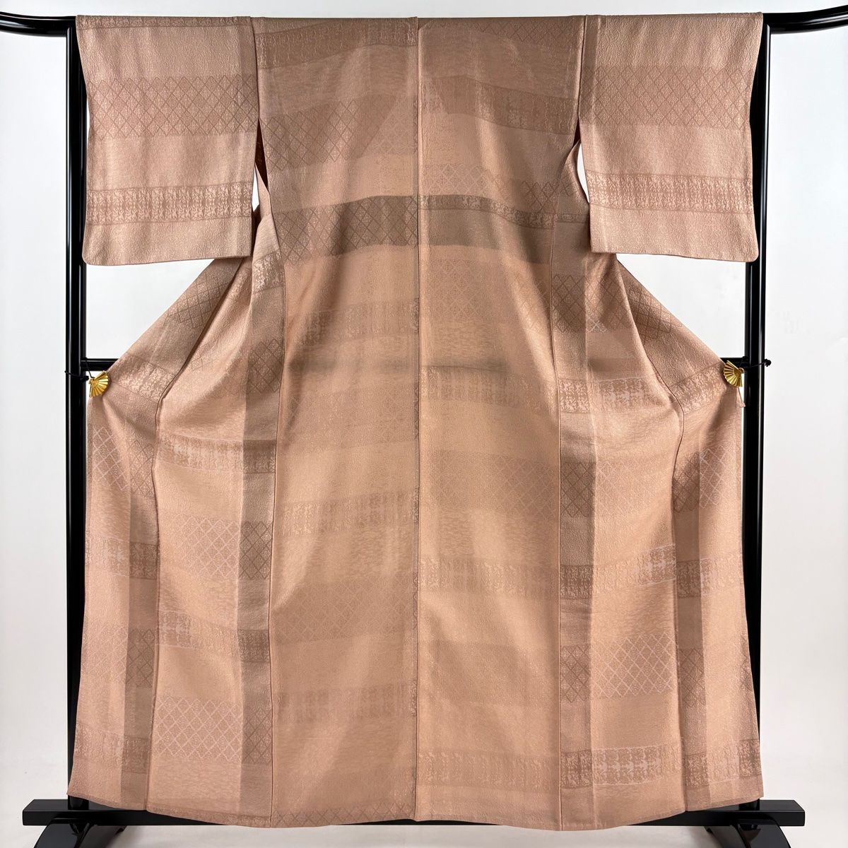小紋 身丈160.5cm 裄丈65cm M 薄物 花うさぎ 菱 ピンクベージュ 正絹 秀品