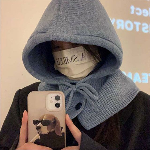 ネックウォーマー ニット帽 ニット くすみ バラクラバ レディース 韓国 おしゃれ フードウォーマー 帽子 フード付き かわいい あったか 防寒 自転車 スキー 暖かい 防寒対策 秋 mayday481