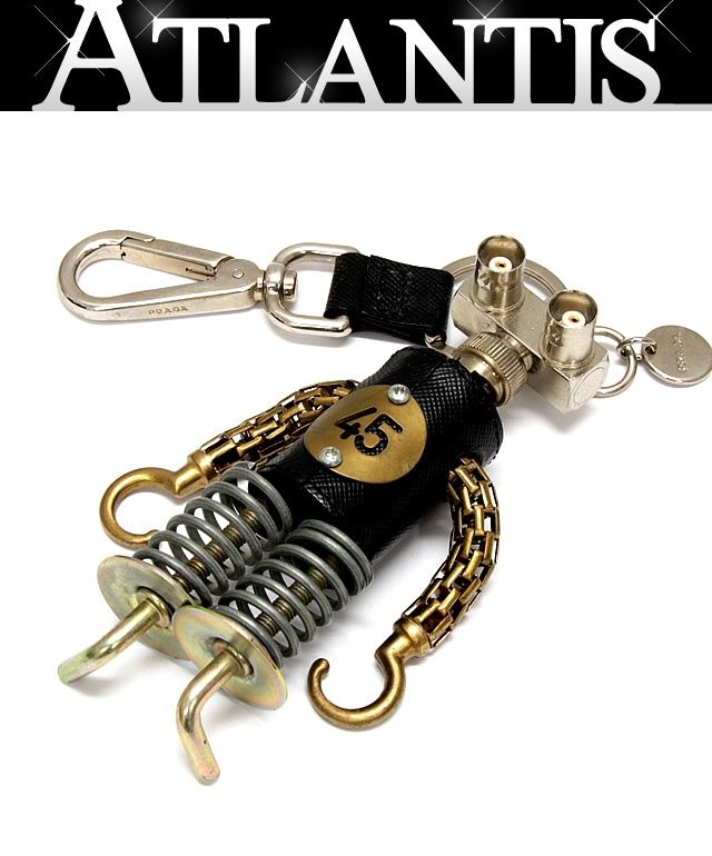 プラダ PRADA ロボットチャーム バッグチャーム キーリング キーホルダー サフィアーノレザー×メタル 黒系 72037