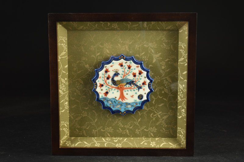 蔵A5505g 幸兵衛窯 ペルシャ色絵鳥文 陶板額装 加藤卓男