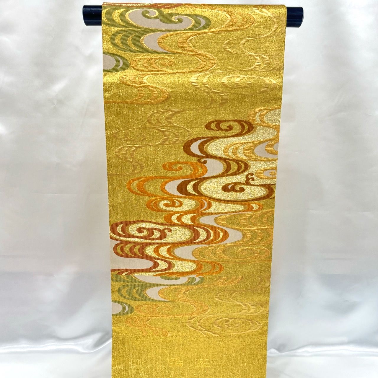 新品】高級袋帯 正絹 金糸 着物 訪問着 礼装用 刺繍 流水 雲 金地 黄色 
