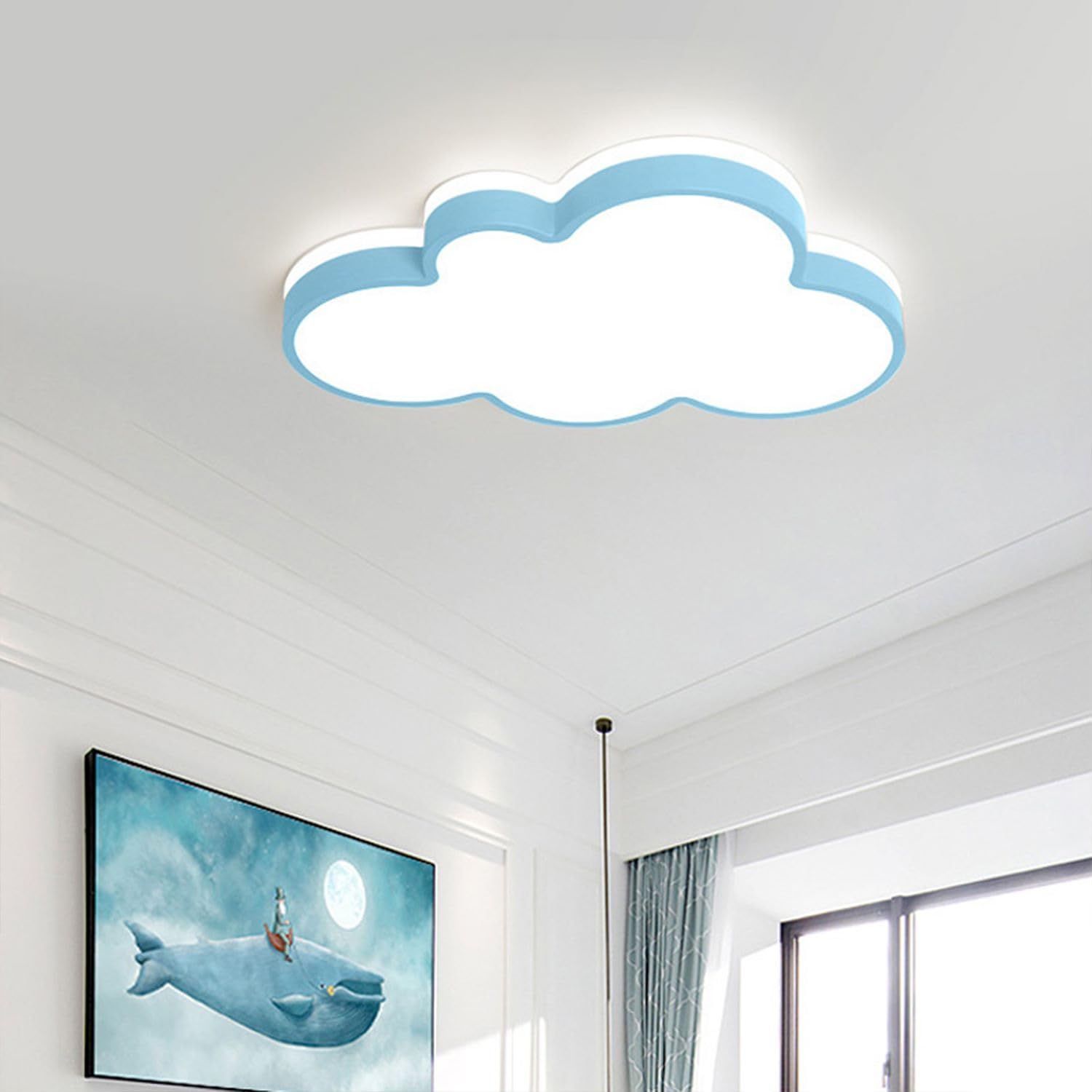 ブルー_50*28*5cm LED シーリングライト 可愛い 子供部屋 おしゃれ リモコン付き 6畳 8畳 10畳 12畳 無段階調光調色 天井 リモコン付 スマホAPPで制御 雲 子供部屋 シンプル 照明器具 インテリア 引