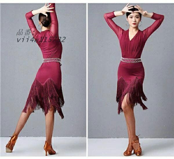 コレクション ラテン衣装 社交ダンス ラテンドレス 七分袖 ワンピース