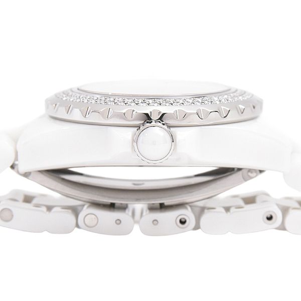電池交換済 CHANEL シャネル J12 33mm 二重ダイヤベゼル H0967 ダイヤモンド デイト 200m防水 白 ホワイト CE セラミック SS ステンレス レディース クォーツ【6ヶ月保証】【腕時計】【中古】 CHANEL - 電池交換済 CHANEL シャネル J12 33mm ダイヤベゼル H0967
