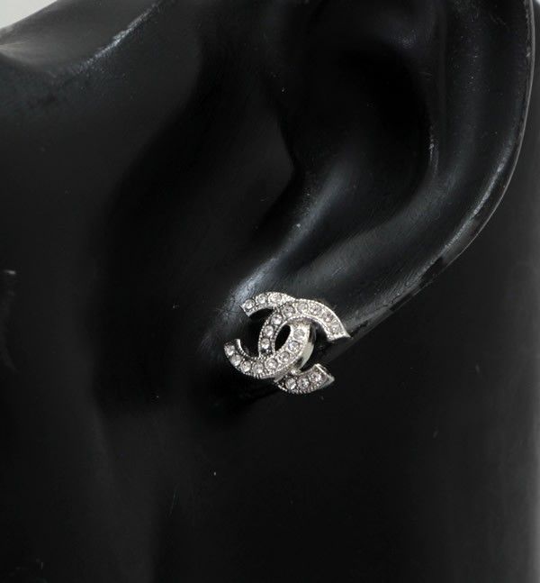 シャネル CHANEL ココマーク ラインストーン ピアス シルバー