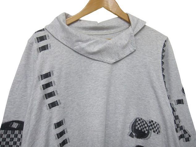 慈雨 ジウ JIU センソユニコ コットン 少し厚手生地の 長袖カットソー チュニック ハイネック Aライン アシンメトリーデザイン 和柄 グレー Lサイズ40 秋春用 -251003-80-3 198