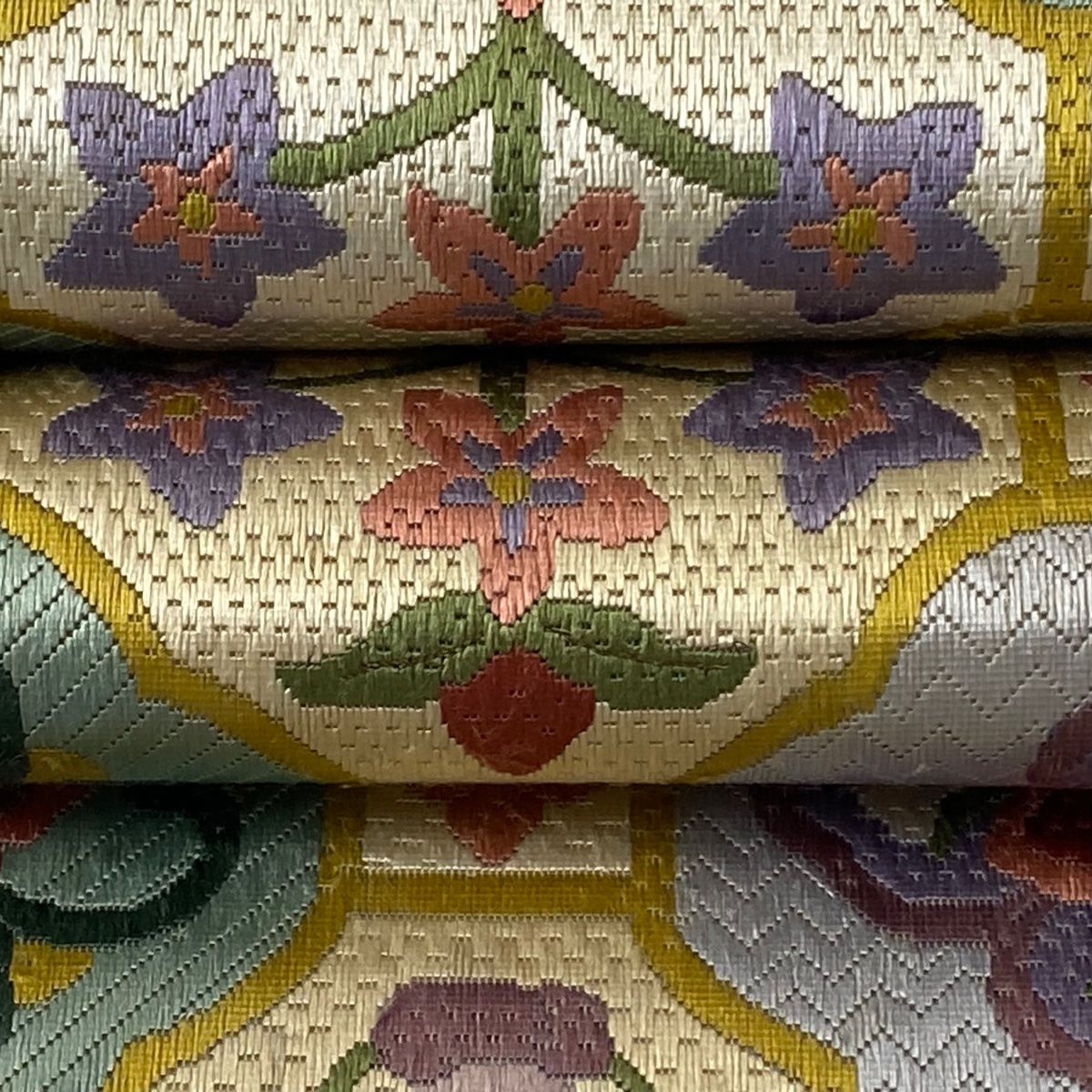 ♦️逸品　正絹　草花 絽洒落袋の作り帯 ♦️逸品 正絹 草花 絽洒落袋の作り帯 着物・浴衣