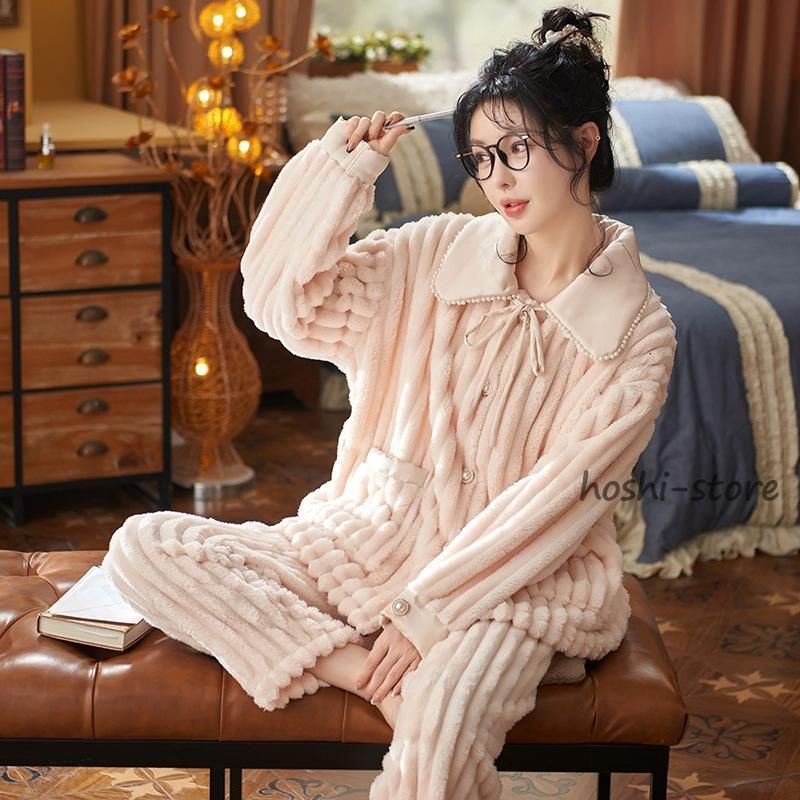 レディース モコモコ パジャマ 上下セット 長袖 秋冬パジャマ ルームウェア ナイトウェア 女性モコモコ かわいい 部屋着 婦人服 寝巻き