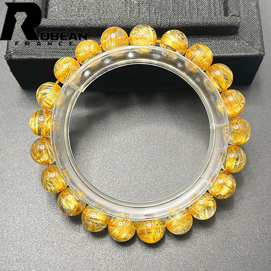 在庫切れ 高級 EU製 定価17万円ROBEAN・タイチンルチル黄金針水晶 金運 幸運 ゴールド ブレスレット パワーストーン 綺麗 プレゼント ギフト 貴重 9-9.6mm 1003k360