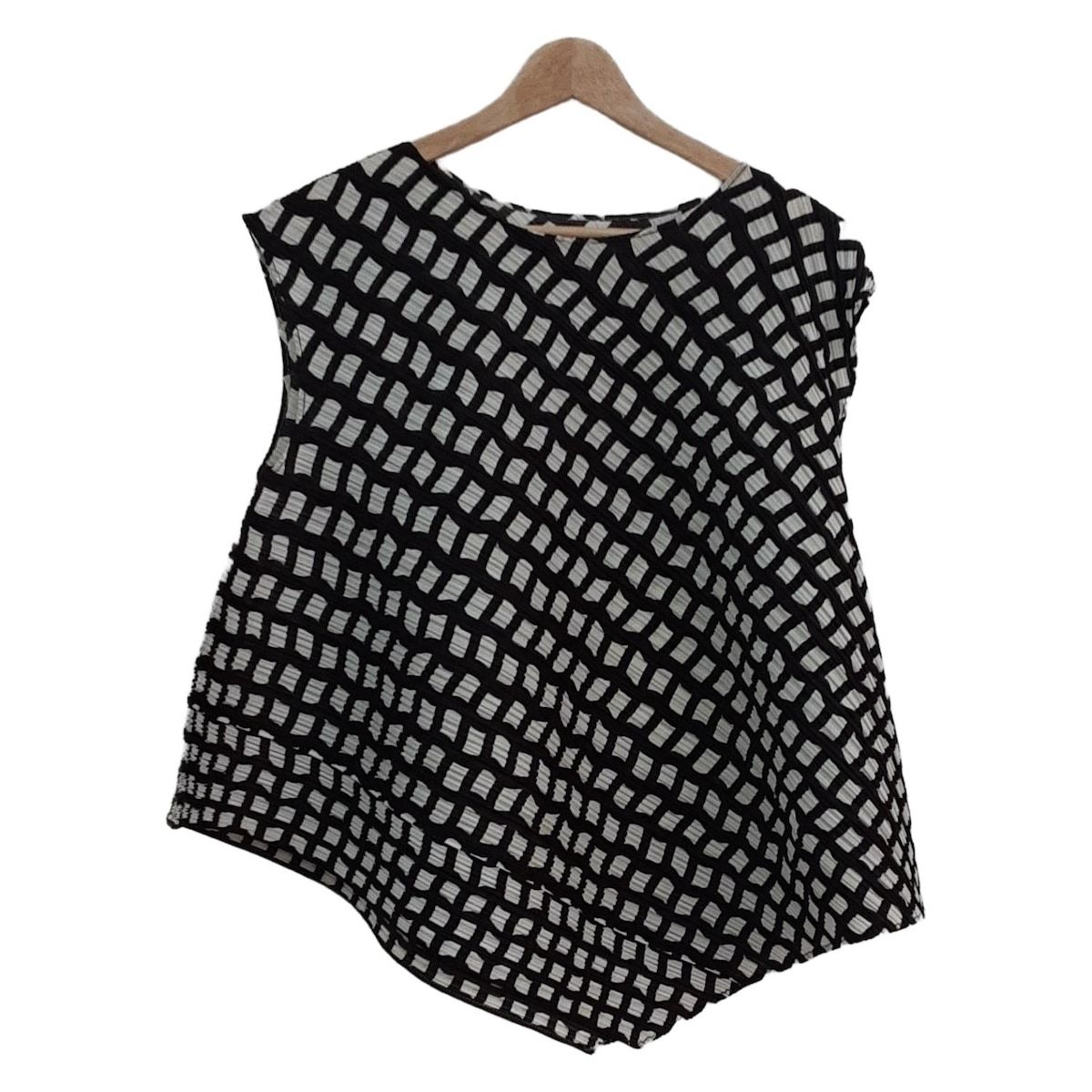 プリーツプリーズ PLEATS PLEASE サイズ3 L ベージュ×ネイビー×マルチ レディース プリーツ 美品 ワンピース PLEATS PLEASE! ブラウン系トップス サイズ3 イッセイミヤケ PLEATS