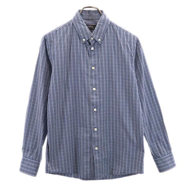 アーペーセー チェック柄 長袖 ボタンダウンシャツ XS ネイビー系 A.P.C. メンズ 【中古】  【231007】 メール便可
