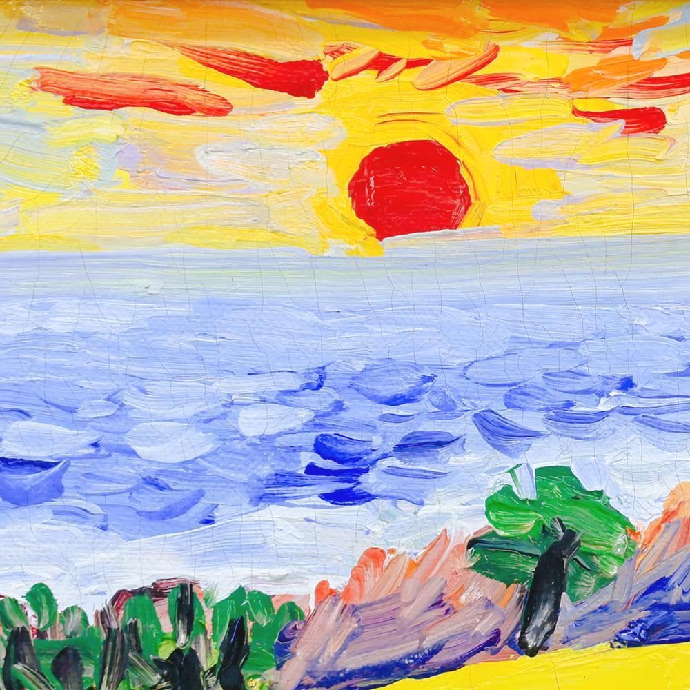 【真作】絵画　油彩0号　地中海の風景画　青い海の見える街　W149 真作】【WISH】野間仁根「外房海辺 日の出」油彩 0号 ◇鮮烈な日