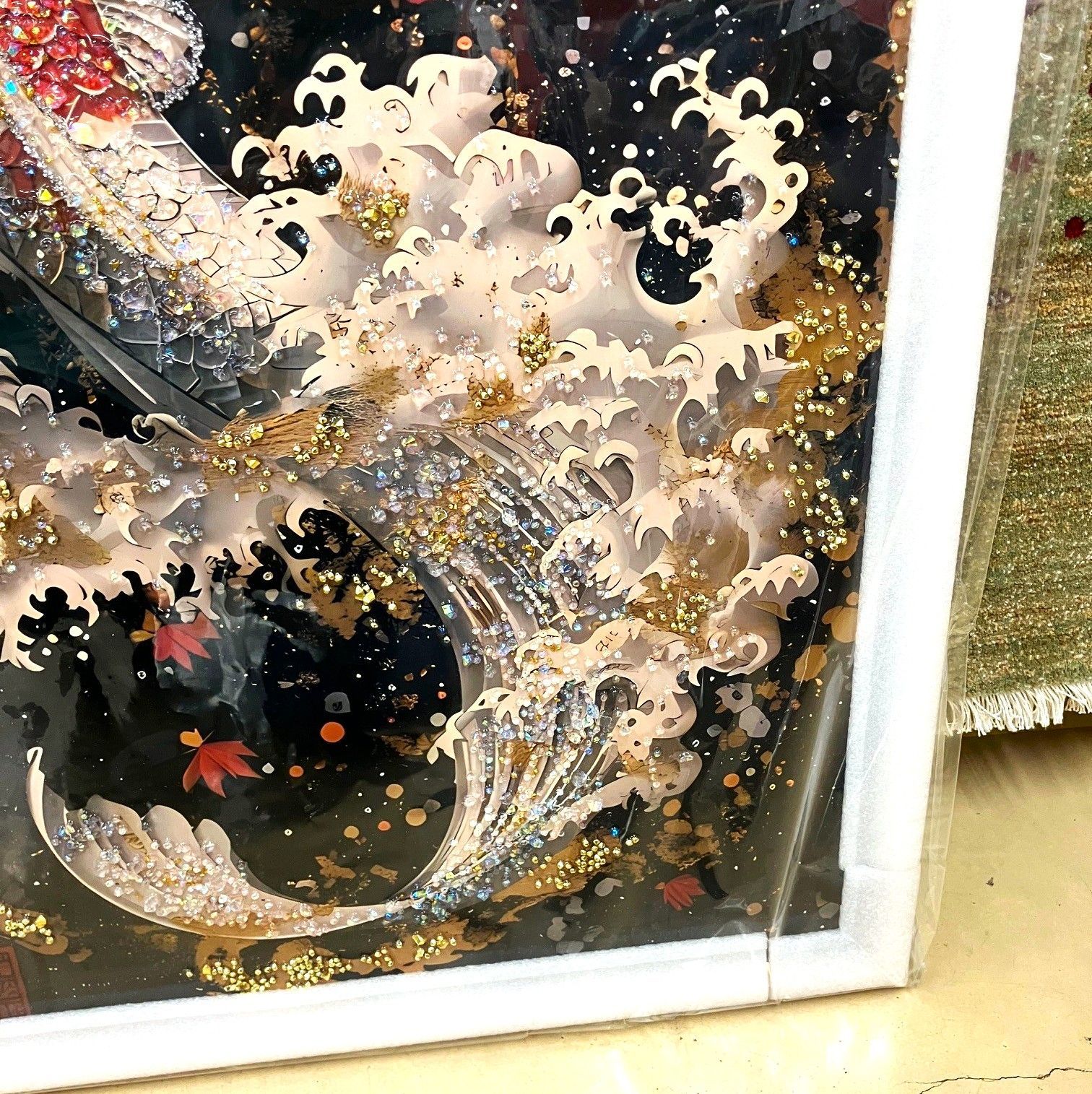 水晶絵　アートパネル　昇り鯉　鯉の滝登り　鯉　コイ　クリスタル　絵画　アート 楽天市場】水晶パネル アートパネル 60×80cm 開運画 金フレーム