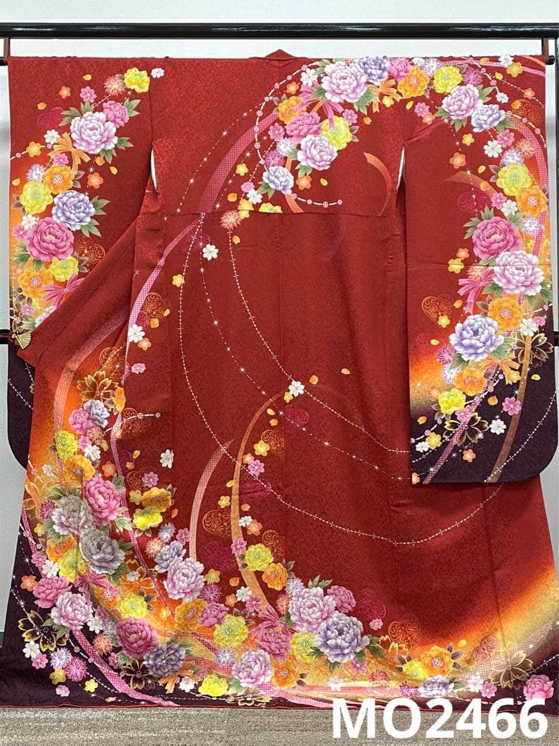 振袖 豪華 銀通し 刺繍 金彩 紋意匠 牡丹 リボン 身丈169cm