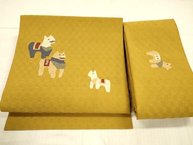 平和屋着物●つけ帯 すくい織 動物文 正絹 DAAX8817cm