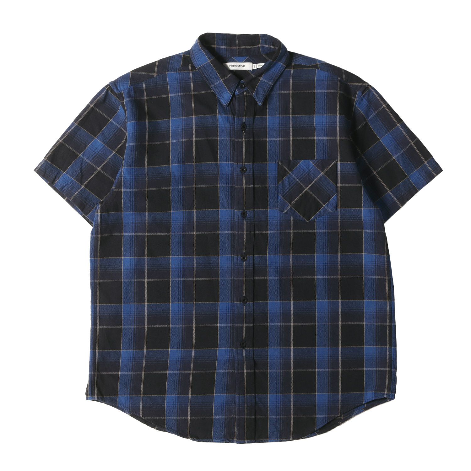 NONNATIVE ノンネイティブ シャツ サイズ:1 21SA コットン チェック ボタンダウン 半袖シャツ DWELLER B.D. S/S SHIRT RELAXED FIT COTTON TWILL PLAID ネイビー ブラック【メンズ】