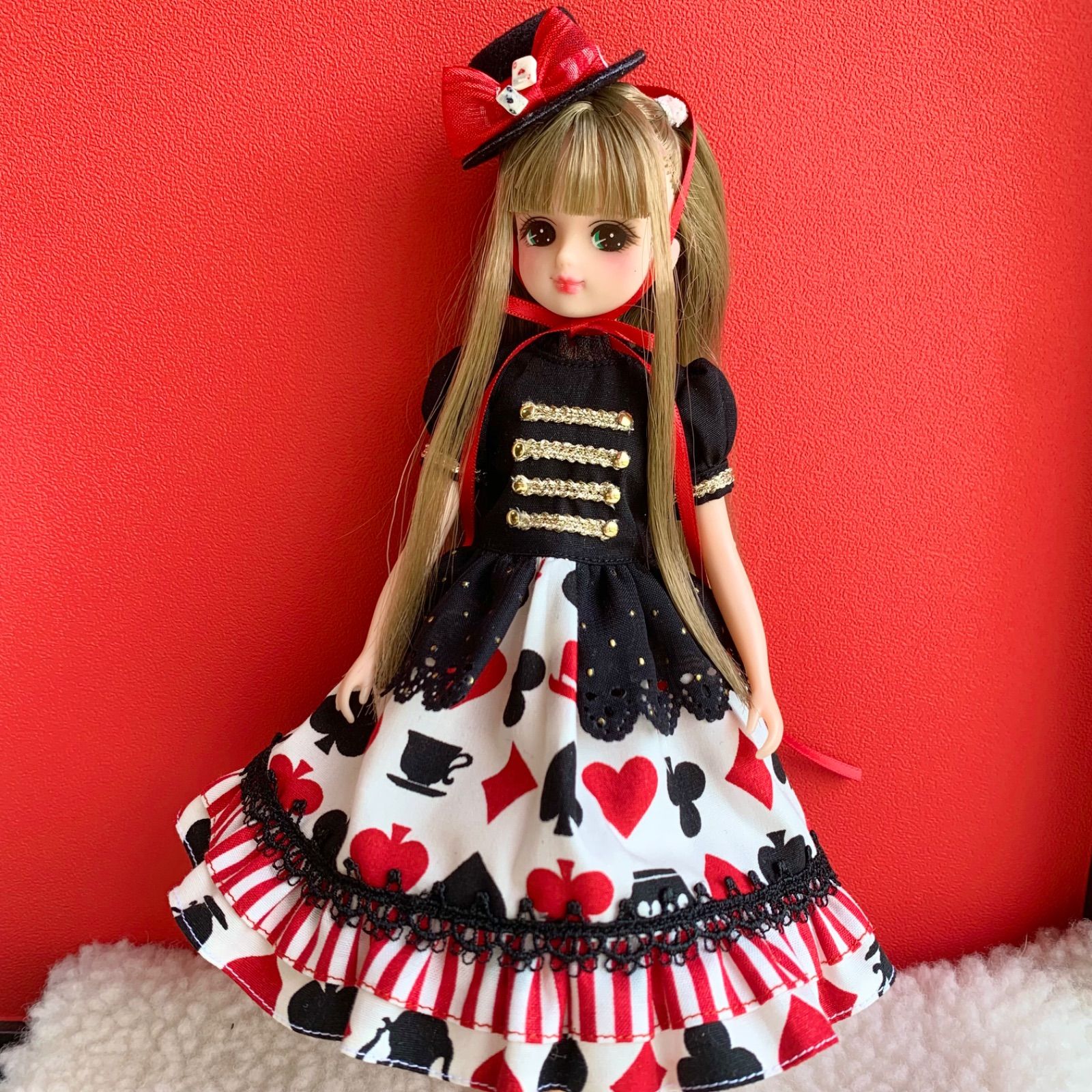 リカちゃん トランプ柄 ロリータワンピースセット ブラック×レッド