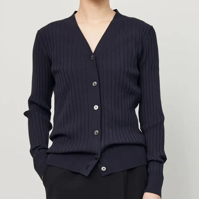 ソージュSOEJU　ワイドリブVネックカーディガン　ネイビー　M ワイドリブVネックカーディガン - SOÉJU online store｜上質な