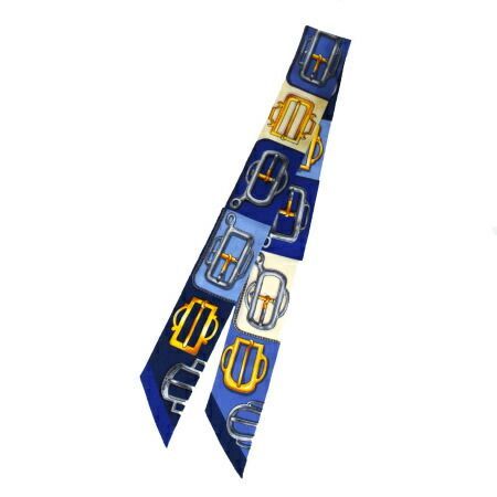 【中古】 エルメス HERMES ツイリー スカーフ バックル柄 ブルー シルク 100% 02EP873
