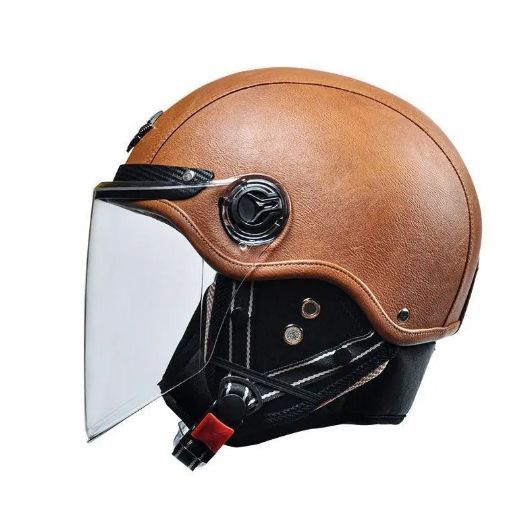 ヘルメット バイク 半帽 メンズ レディース レトロ 革 マフラー付き 