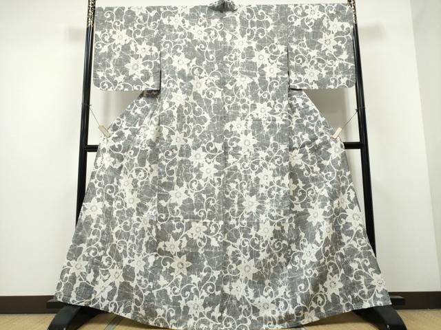 平和屋着物∴夏物 浴衣 型染め 花唐草文 綿 CAAW1128ng