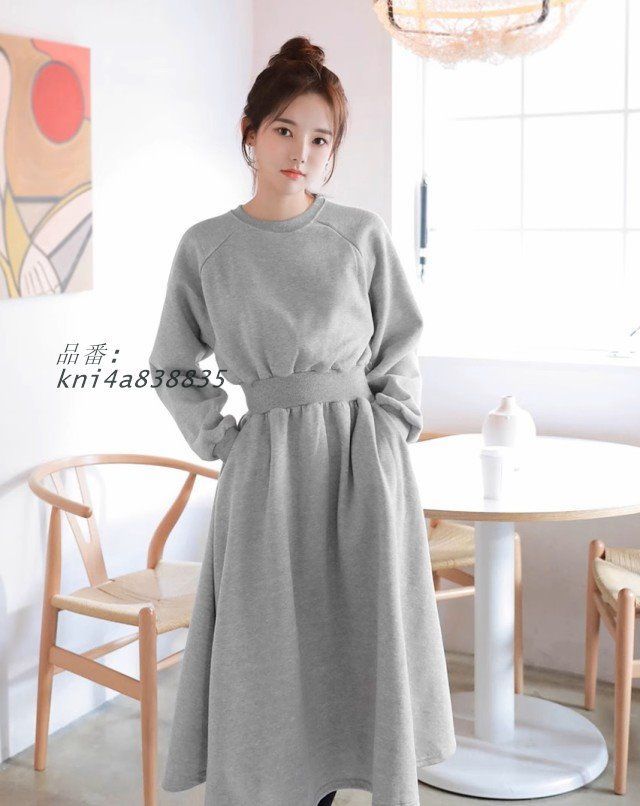 ワンピース レディース 長袖 ロング丈 トレーナー スウェットワンピース 裏ボア 4L 黒 小さいサイズ フウエストマーク 3L 秋冬 大きいサイズ 白 春 kni4a838835