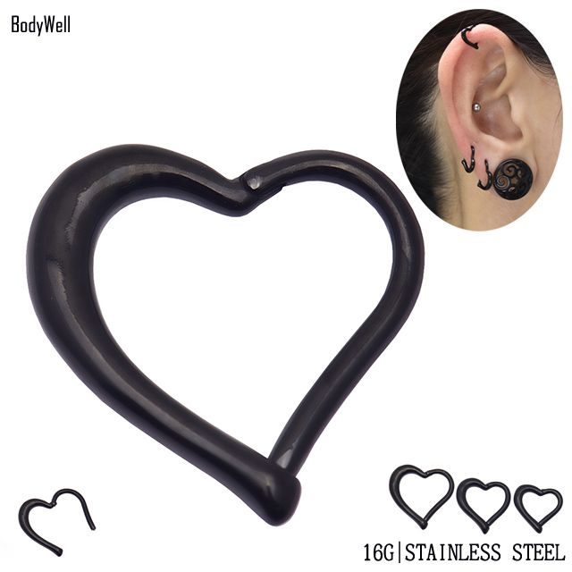 ボディピアス 16G & 12G 2WAY ワンタッチで簡単 ブラック パカッと