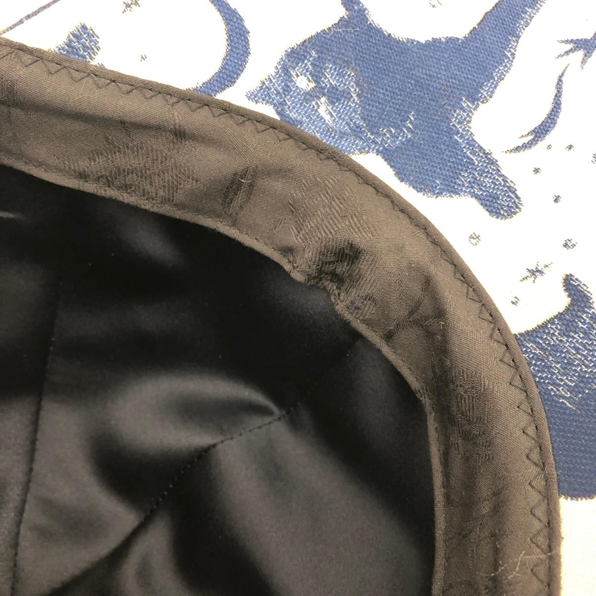 美品 CA4LA カシラ リボンキャップ 帽子 ネイビー 猫 宇宙 ジャガード