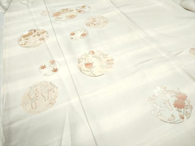 平和屋着物○訪問着 駒刺繍 霞草花文 金彩 仮絵羽 正絹 逸品 未使用