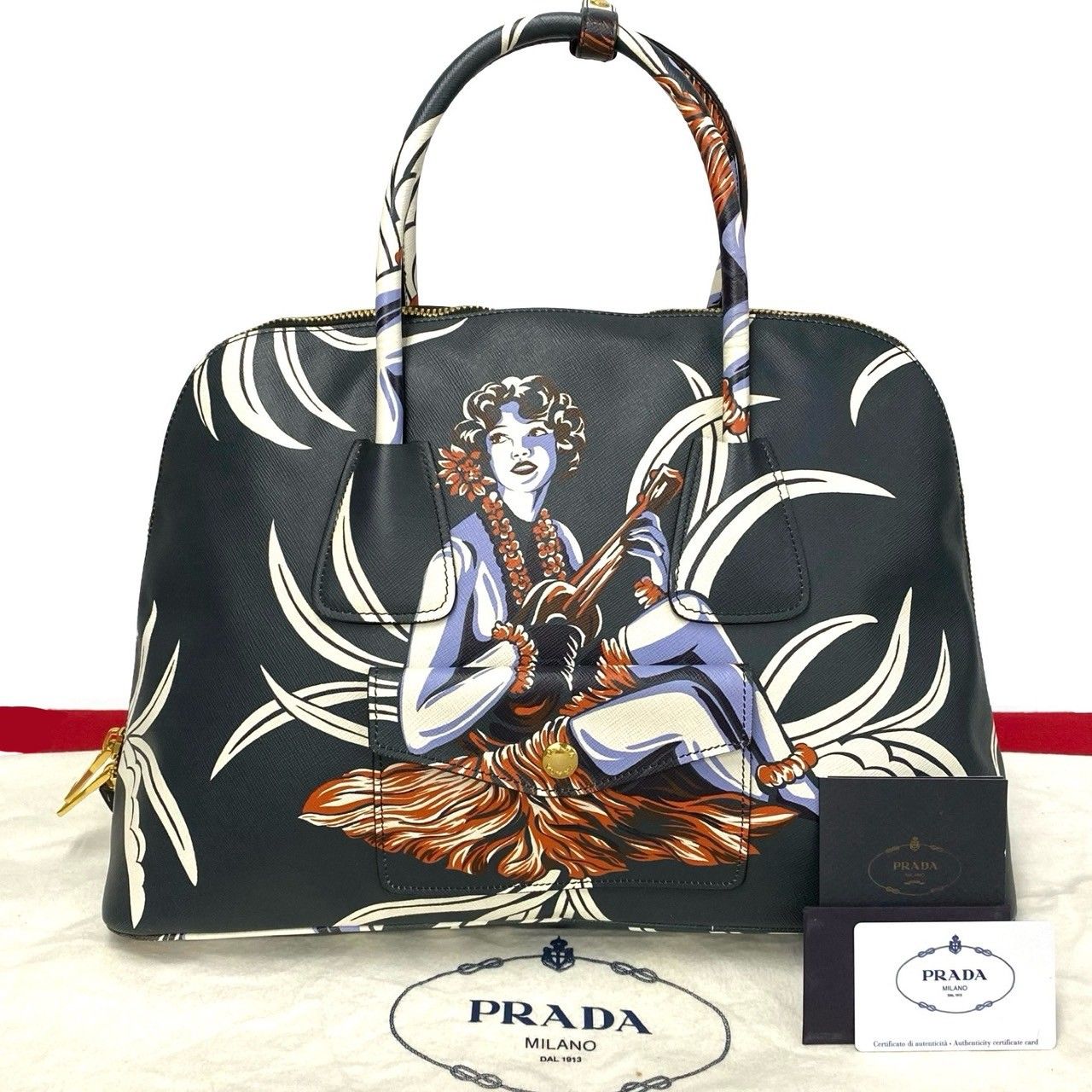 極 美品 保存袋 カード付 PRADA プラダ ハワイアンプリント 