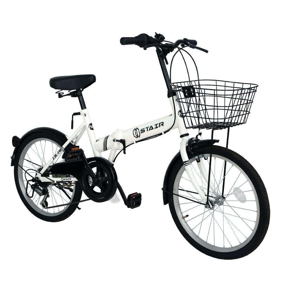 新品・未使用　２０インチ　折りたたみ自転車 パールホワイト 折りたたみ自転車 折り畳み自転車 20インチ シマノ6段変速 カゴ