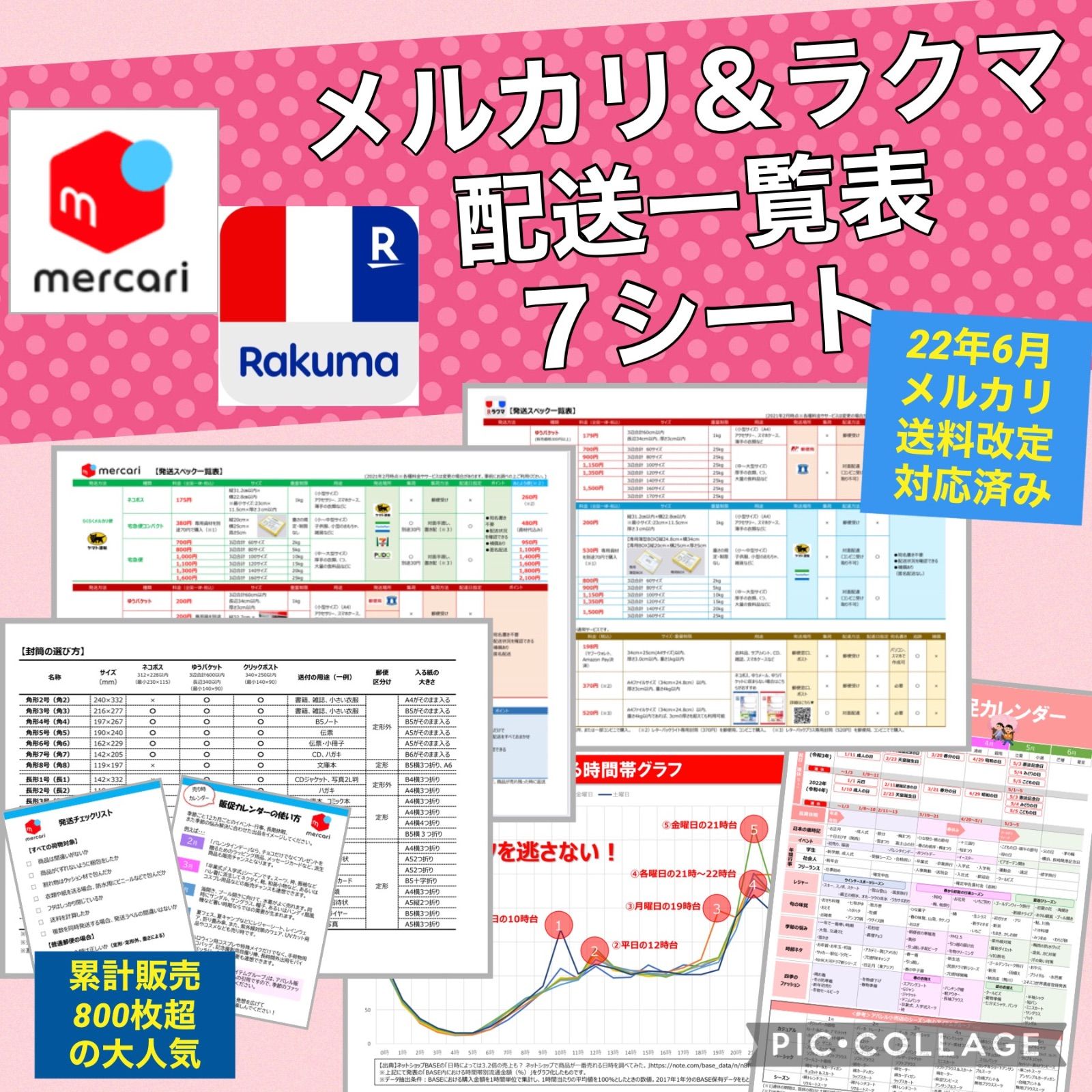 メルカリ＆ラクマ配送一覧表 印刷7枚組 - メルカリ