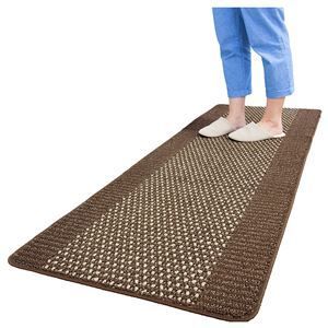 12個セット シンプル キッチンマット|台所マット 60×180cm ブラウン 長方形 洗える 防滑加工 オカ 優踏生