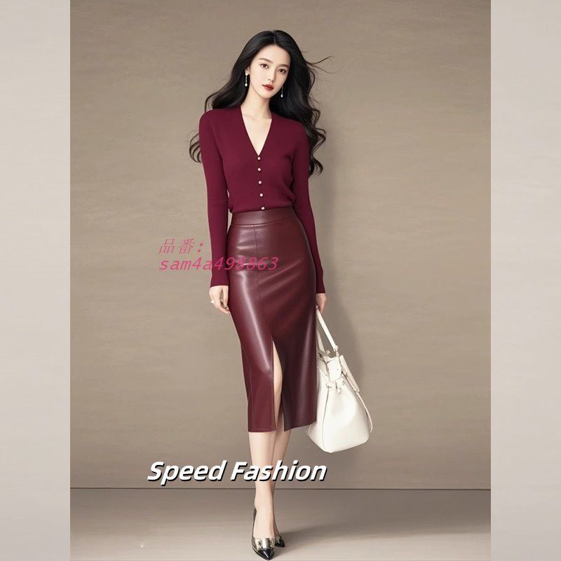 フェイクレザースカート