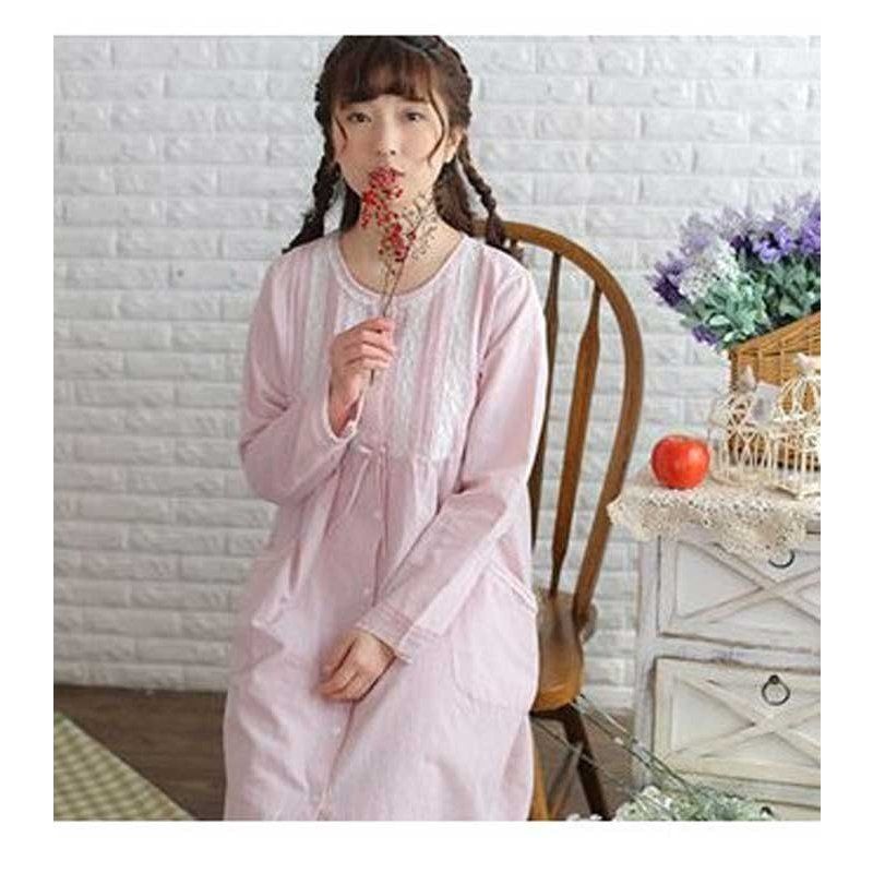 Pajamas Room Wear Women's Nightgown Spring Autumn Women's Clothing Women's Front Opening Lace Pink Pink P_1 [ID:2932]