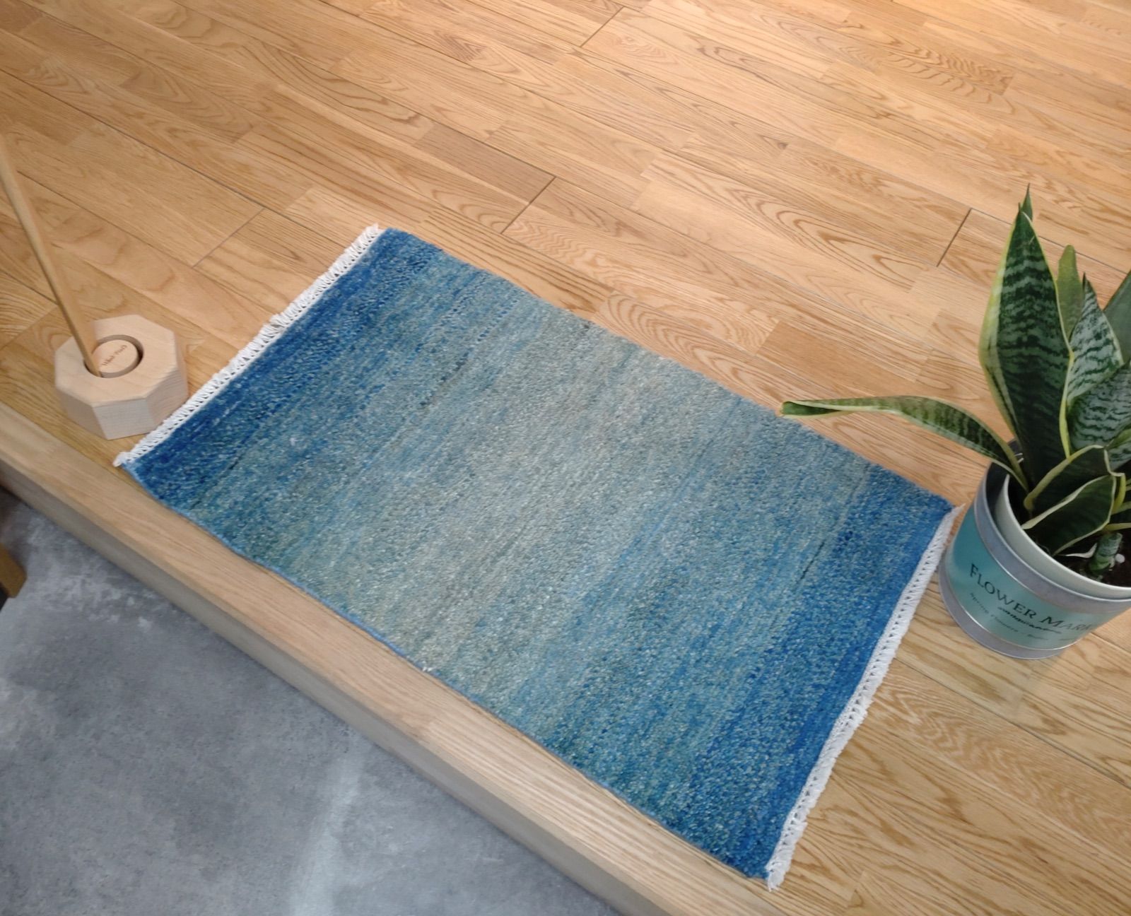 天然ラグ ガゼニラハット 玄関マット 91×60 藍色 - ラグ・カーペット