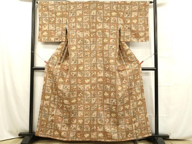 平和屋着物□上質な小紋 麻の葉文様 鬼しぼ縮緬 正絹 逸品 未