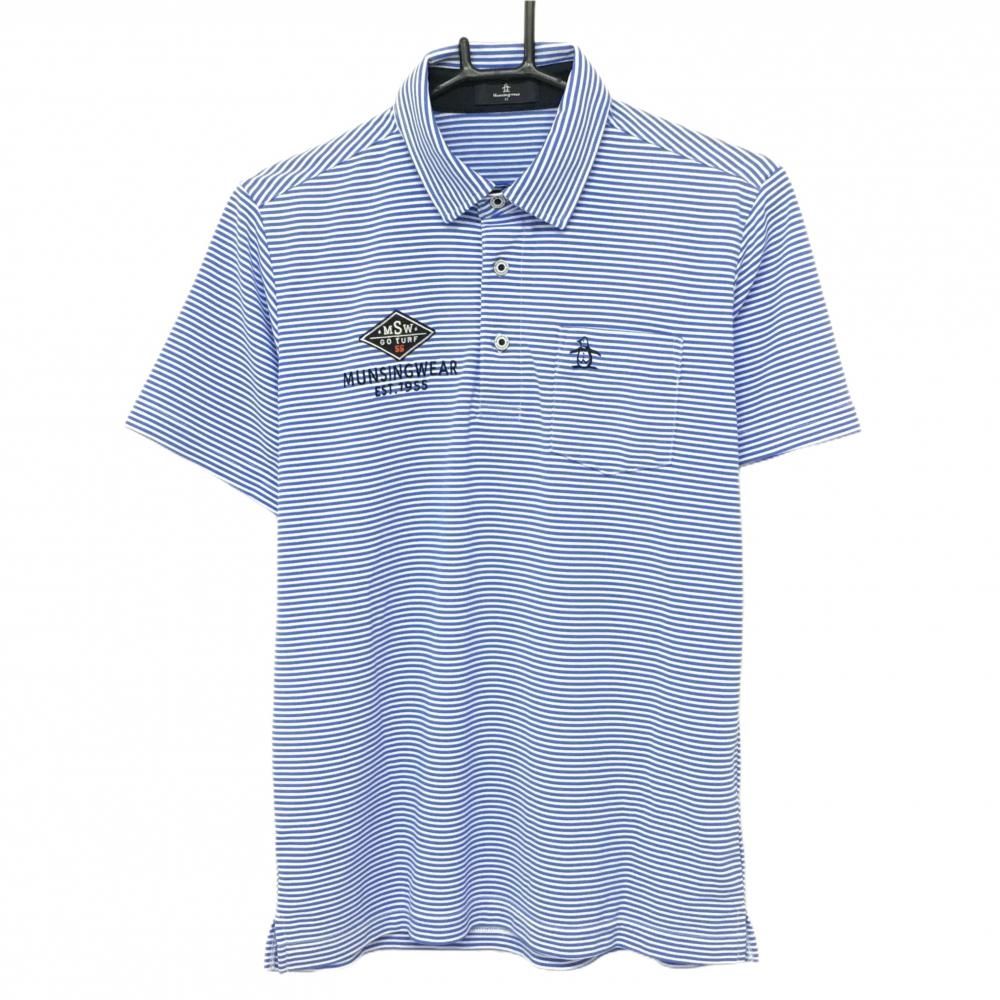 マンシングウェア ゴルフ ポロシャツ【ボーダー】超美品！ ☆SALE価格☆超美品マンシングウェア 半袖ポロシャツ 黒×白 ロゴ