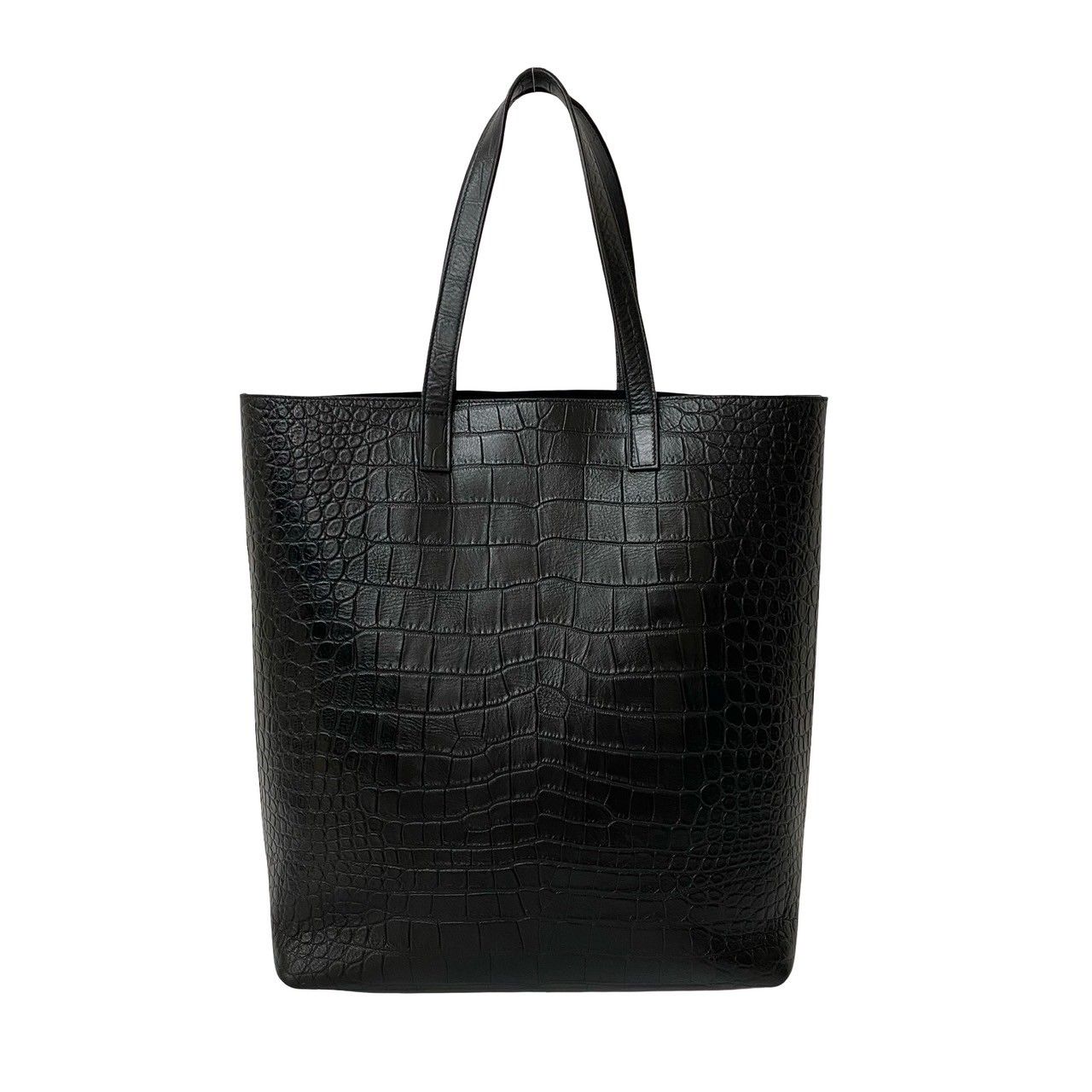 美品 イヴサンローラン レザー トートバッグ ロゴ型押し クロコ ロゴ 黒 極 美品 SAINT LAURENT PARIS サンローランパリ クロコ型押し
