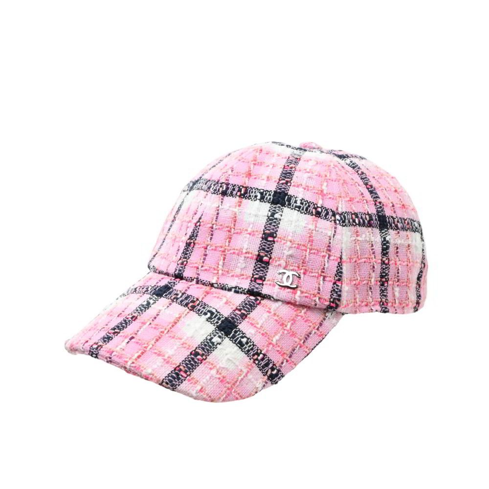 CHANEL 24SS チェック ツイード キャップ ココマークパーツ付き