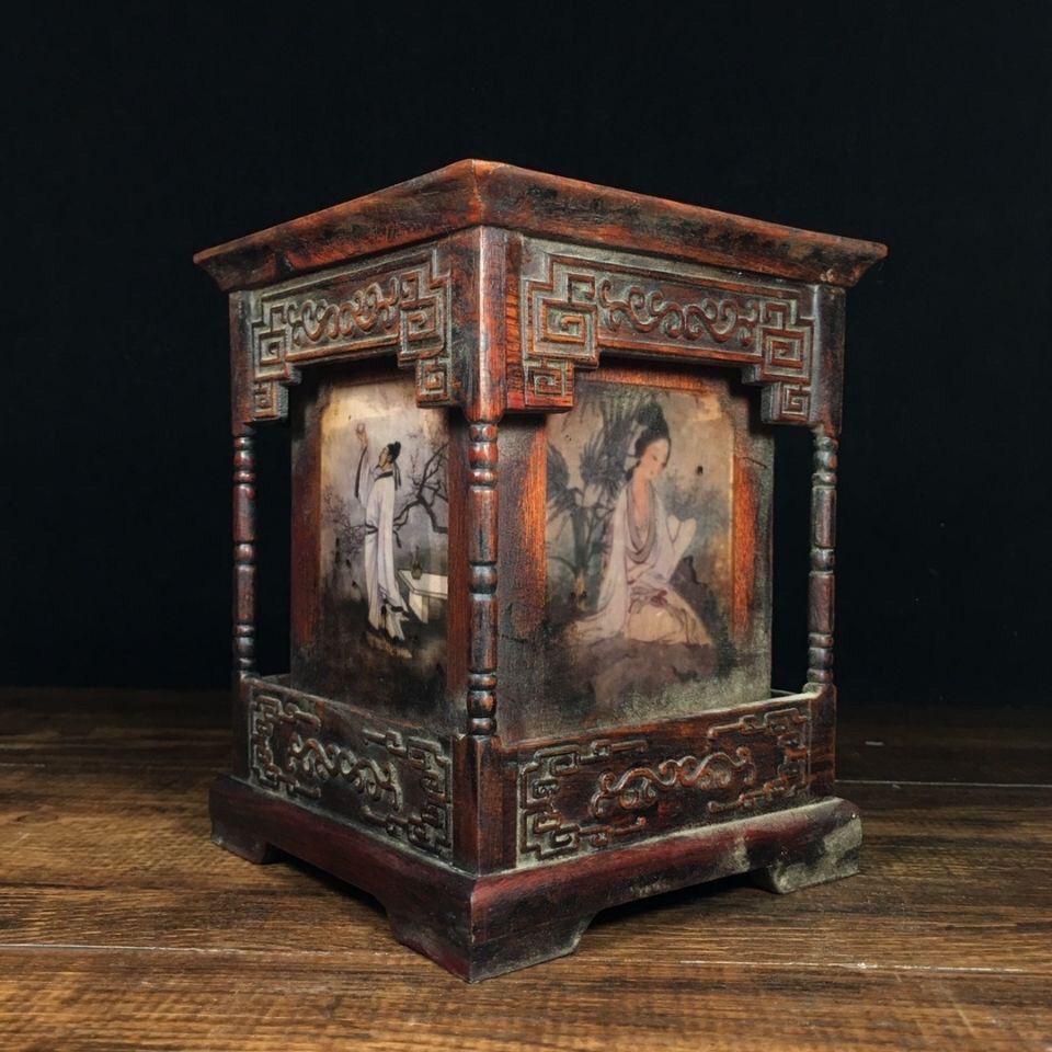 花梨木彫刻人物筆筒 文房四宝 書道具 文房具 装飾品 現代工芸品 美術品 置物 花梨木彫刻人物筆筒 文房四宝 書道具 文房具 装飾品 現代工芸品