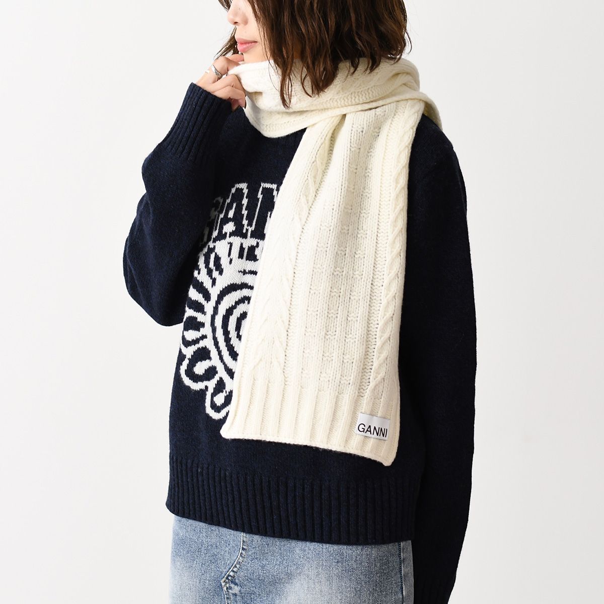 GANNI ガニー マフラー ケーブル編みマフラー A5113 A5364 レディース